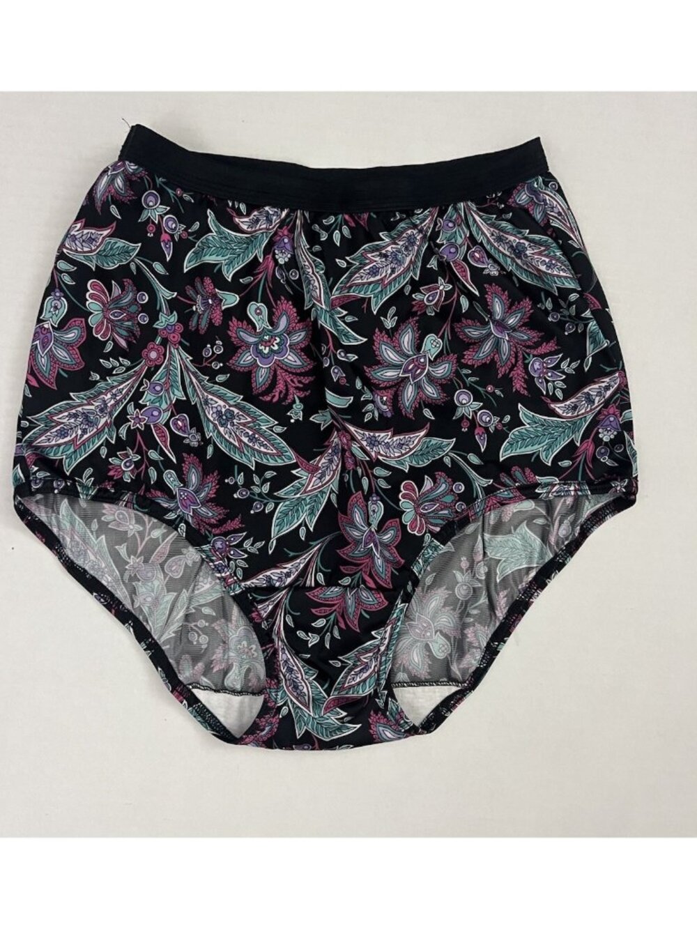 Vintage Jockey for Her Women's 5 Satin High Rise Full Cut Briefs Paisley Print